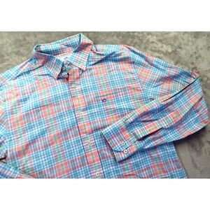 Southern Tide Pastel Tartan Checked Window Pane Button Shirt Slim Fit Men's M